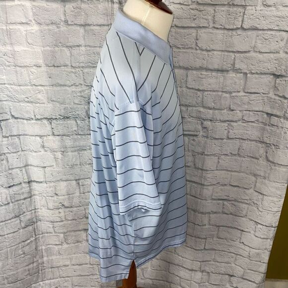 Adidas men XXL clima cool stripe 3 button polo shirt light blue/black - Picture 3 of 12